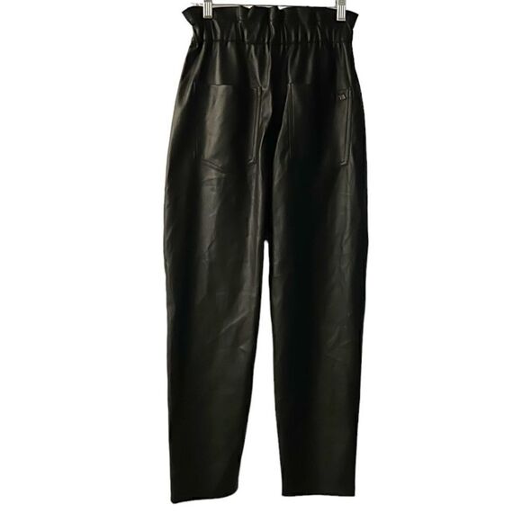 Zara Black Faux Leather High Waisted Paper-bag Waist Pants Size 2 - Picture 4 of 16